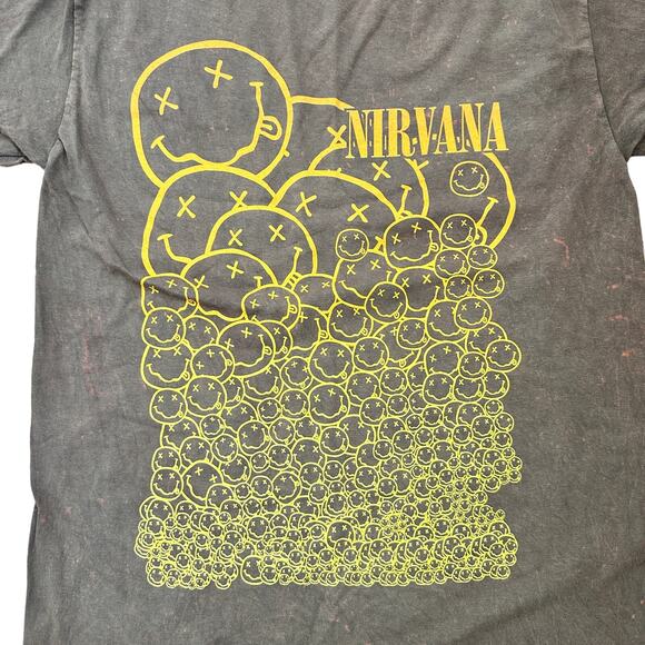 Nirvana Graphic Print 90s Band Short Sleeve Faded T-Shirt Olive Green Sz Medium - Picture 3 of 7